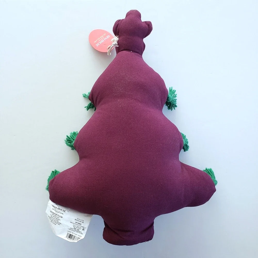 Jungalow Opalhouse Christmas Pillow Green Tree Embellished Tassels Holidays NEW